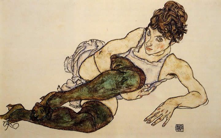 Egon Schiele Reclining Woman with Green Stockings Adele Harms